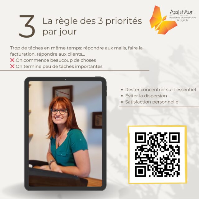 💡 Astuce du jour pour mieux gérer votre administratif !

L’administratif peut vite devenir envahissant quand on est entrepreneur.
Entre les mails, les devis, les factures, les relances, les documents à classer… on peut vite se sentir dépassé.

👉 Une méthode simple : lister 3 priorités par jour.

Chaque matin, prenez 5 minutes pour identifier les 3 tâches administratives les plus importantes à réaliser dans la journée.

Pourquoi seulement 3 ?

✔️ Cela évite de se disperser
✔️ Cela rend la charge de travail plus claire
✔️ Cela apporte une vraie satisfaction une fois les tâches terminées

Petit à petit, votre administratif devient plus organisé et moins stressant.

Et si malgré tout vous avez le sentiment que l’administratif prend trop de place dans votre quotidien, il est peut-être temps de vous faire accompagner.

Parfois, déléguer certaines tâches permet simplement de retrouver du temps pour son cœur de métier.

#astuceentrepreneur #organisation #gestionadministrative #entrepreneur #productivité