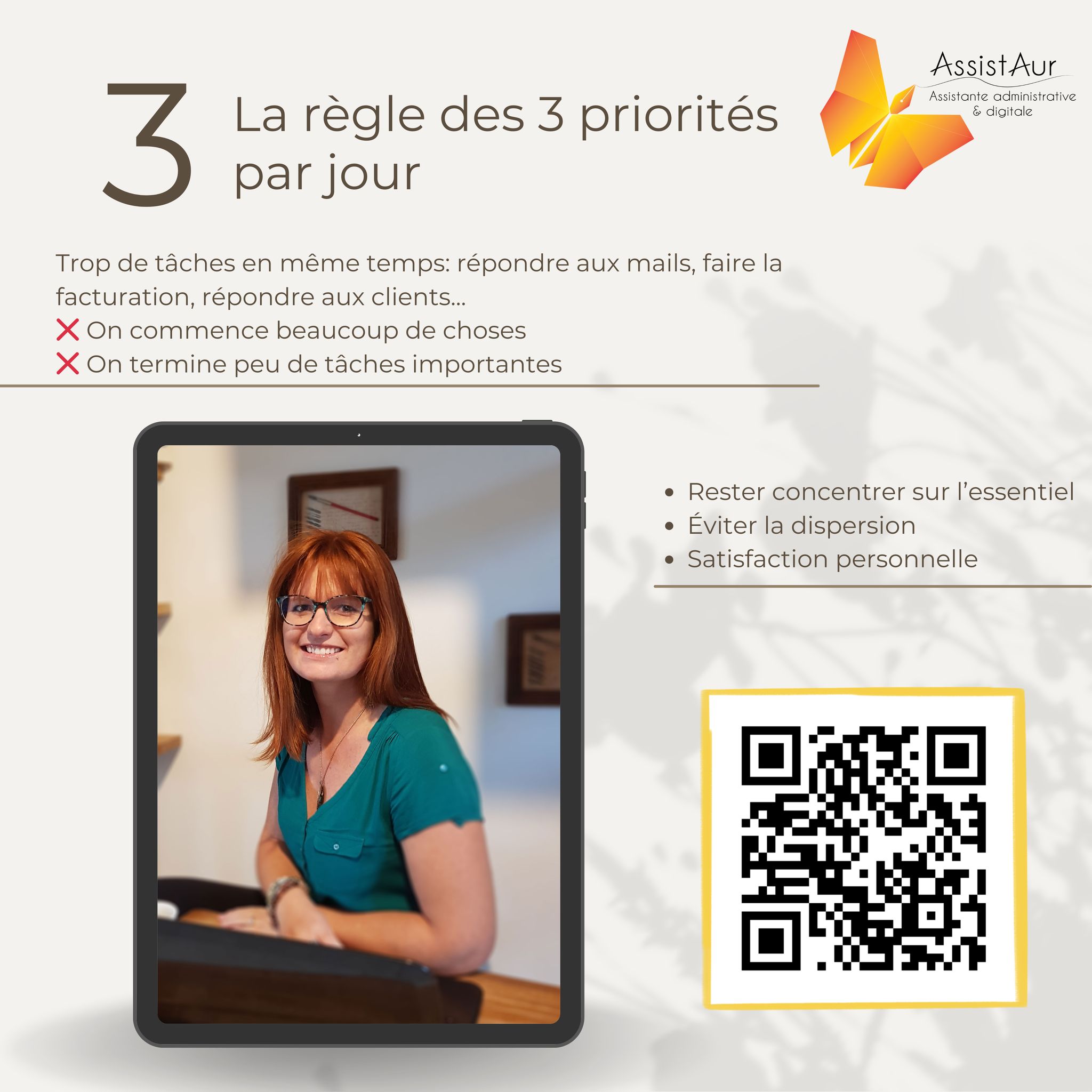 💡 Astuce du jour pour mieux gérer votre administratif !

L’administratif peut vite devenir envahissant quand on est entrepreneur.
Entre les mails, les devis, les factures, les relances, les documents à classer… on peut vite se sentir dépassé.

👉 Une méthode simple : lister 3 priorités par jour.

Chaque matin, prenez 5 minutes pour identifier les 3 tâches administratives les plus importantes à réaliser dans la journée.

Pourquoi seulement 3 ?

✔️ Cela évite de se disperser
✔️ Cela rend la charge de travail plus claire
✔️ Cela apporte une vraie satisfaction une fois les tâches terminées

Petit à petit, votre administratif devient plus organisé et moins stressant.

Et si malgré tout vous avez le sentiment que l’administratif prend trop de place dans votre quotidien, il est peut-être temps de vous faire accompagner.

Parfois, déléguer certaines tâches permet simplement de retrouver du temps pour son cœur de métier.

#astuceentrepreneur #organisation #gestionadministrative #entrepreneur #productivité