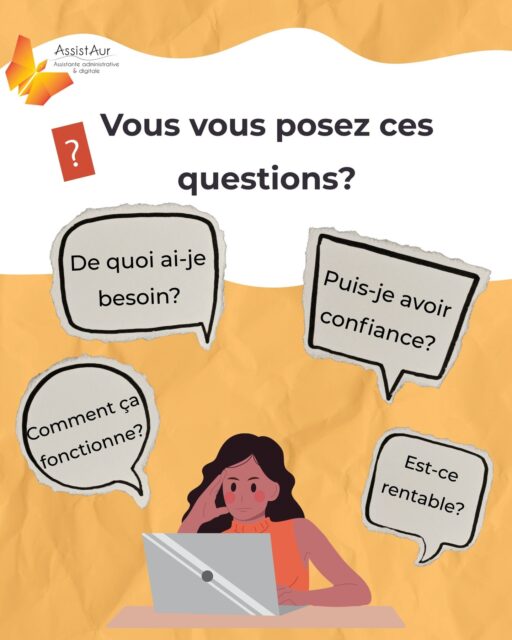 Gestion administrative, facturation, organisation, relances clients… Faire le point sur vos besoins est la première étape.

❓ Est-ce que c’est fait pour moi ?
Que vous soyez entrepreneur, artisan, dirigeant de TPE/PME ou profession libérale, déléguer peut vous faire gagner un temps précieux.

❓ Comment ça fonctionne ?
Mission ponctuelle ou accompagnement régulier, tout est flexible et s’adapte à votre activité.

❓ Est-ce rentable ?
Externaliser permet souvent de maîtriser ses coûts : pas de charges salariales, vous payez uniquement ce dont vous avez besoin.

❓ Puis-je avoir confiance ?
La relation repose sur l’échange, la transparence et la confidentialité. Un premier contact permet justement de valider ce point essentiel.

✨ Faire appel à une assistante indépendante, c’est avant tout choisir de se recentrer sur son cœur de métier.

📩 Une question ? Un besoin ? Discutons-en !
Votre couteau suisse de l’admin 🗂️